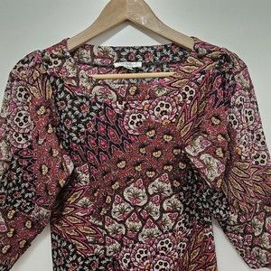 OUTFIT Women's Paisley Round Neck 3/4 Sleeve Colorful Blouse Top Size S